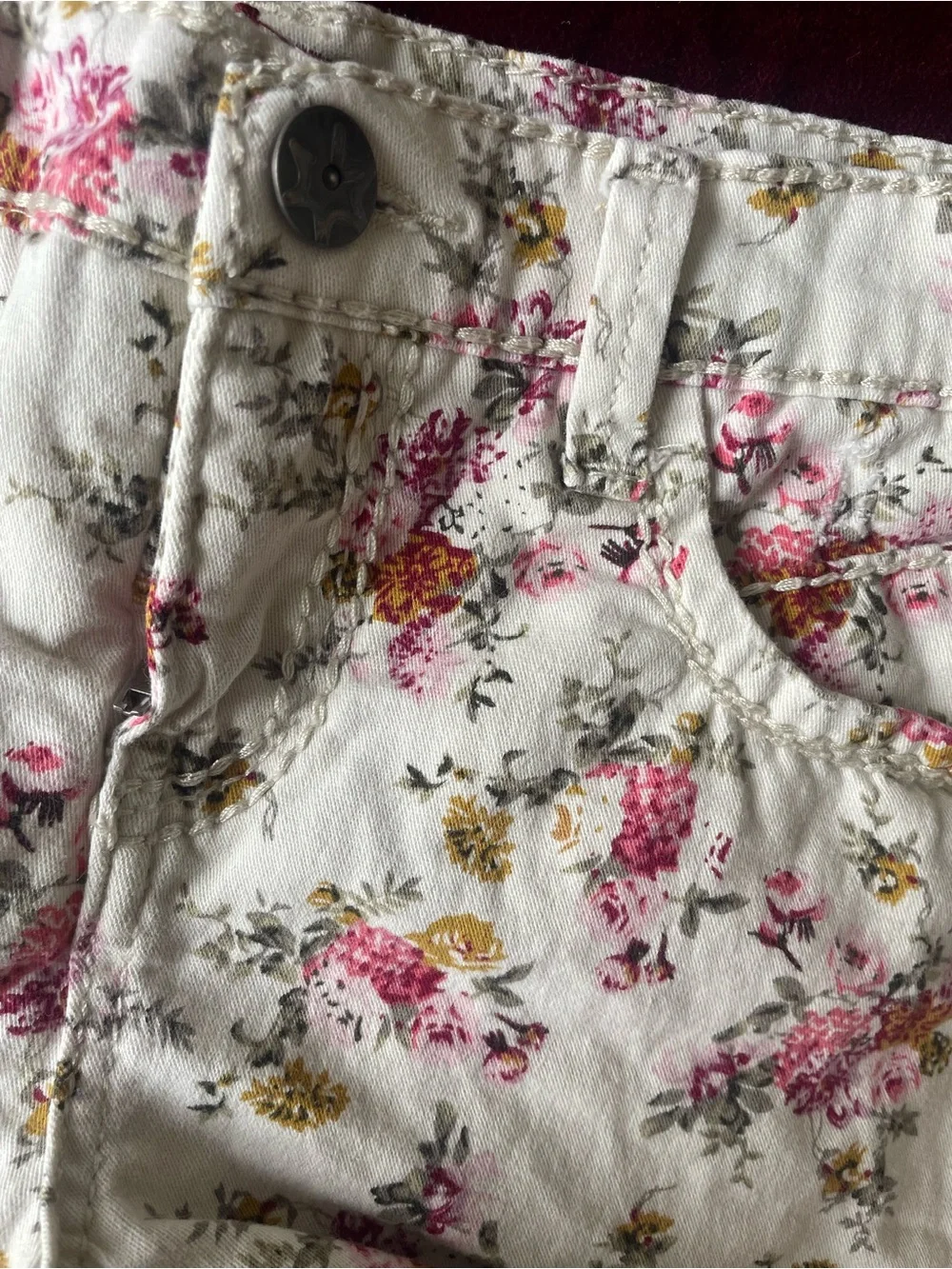 hippie laundry White Floral Kids Denim Shorts with Pink & Gold Flowers